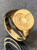 Fully Hallmarked 9ct Gold Signet ring with the Royal Marines Globe and Laurel Crest, size 'K' and