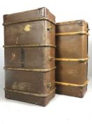 Two good vintage wooden bound travel trunks, one with Sidmouth and Ilfracombe travel labels, the