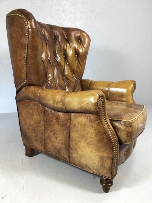 Large reclining leather button-back fireside armchair by Brights of Nettlebed - Image 6 of 8