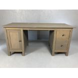 Modern Ikea grey twin pedestal desk with cupboard and two drawers, approx 160cm x 65cm x 75cm tall