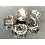 Collection of five Silver rings all marked 925 of various designs including a Russian Wedding ring