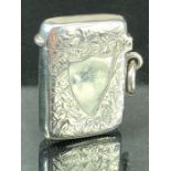 Victorian Silver hallmarked Vesta case Birmingham 1899 with unmarked shield Cartouche approx 3.5 x