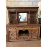 Impressive Oak Court Cupboard with intricately carved detailing, the recessed section having central