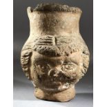 Possibly Roman Egyptian pottery head vase, approx 10cm in height