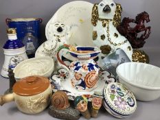 Collectables to include Ironstone jug, Beswick spaniel and one other, Shelley pudding mould,