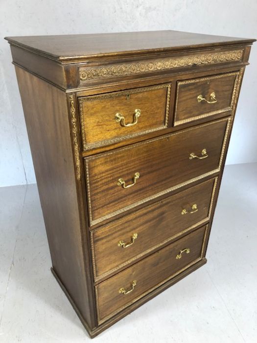 Tall chest of three large and two small drawers with carved detailing and brass handles. approx 87cm - Image 5 of 5