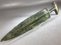 Luristan bronze Gladius with stone inlaid handle, approx 33cm in length