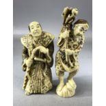 Two Similarly carved Chinese Figurines both with marks to base the tallest approx 14cm.