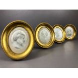 Set of four framed miniatures 'Drower by Rene David', each approx 18cm x 15cm