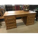 Extra large pine desk with 8 drawers, approx 168cm x 91cm x 77cm tall (A/F, some drawers sticking)