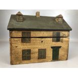 Wooden tea caddy / box in the form of a house with hinged lid, approx 26cm x 15cm x 21cm tall