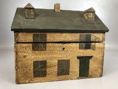 Wooden tea caddy / box in the form of a house with hinged lid, approx 26cm x 15cm x 21cm tall