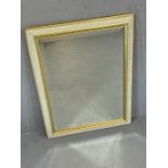 Modern gold and white mirror with lattice design to frame and bevel edge, approx 82cm x 60cm