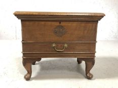 Modern small sewing or work box with carved detailing, approx 40cm x 29cm x 34cm tall