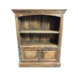 Solid wood book case with cupboard under, approx 81cm x 35cm x 101cm tall