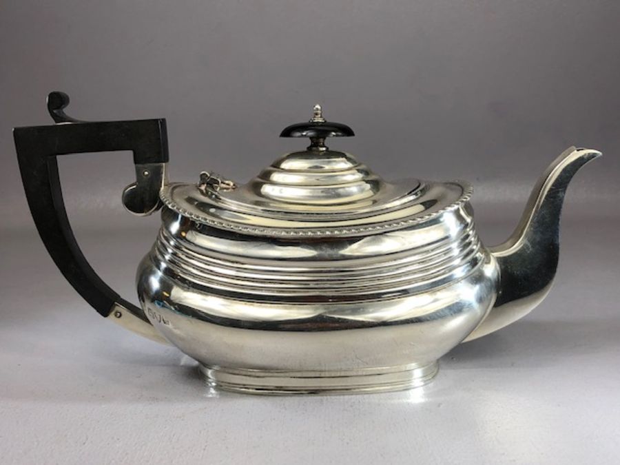 Hallmarked Silver tea set comprising large teapot sugar bowl and milk Hallmarked for Chester total - Image 10 of 16