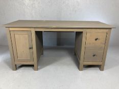 Modern Ikea grey twin pedestal desk with cupboard and two drawers, approx 160cm x 65cm x 75cm tall