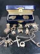 Collection of Silver Jewellery to include boxed cufflinks, silver chains, silver charms etc