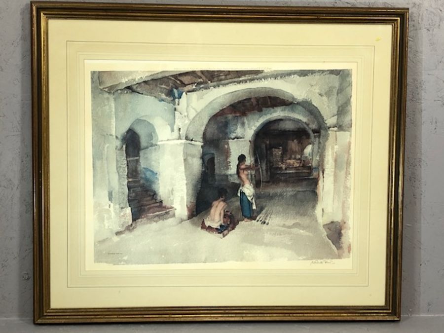 After Sir William Russell FLINT (Scottish, 1880-1969), female archers in a cellar, signed in