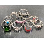 Collection of ten Silver rings of various designs