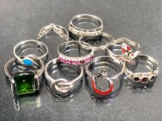 Collection of ten Silver rings of various designs