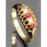 18ct Gold ring set with diamonds and Garnets approx size 'P' & 4.3g