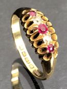 18ct Gold ring set with diamonds and Garnets approx size 'P' & 4.3g