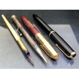 Pens & Pencils: A Stirling Silver Pencil approx 13cm long, a Parker Junior Fountain pen and one