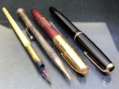 Pens & Pencils: A Stirling Silver Pencil approx 13cm long, a Parker Junior Fountain pen and one