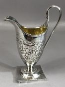 Silver William IV hallmarked cream jug with Repousse floral design on square base London 1832 by