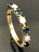 9ct Gold ring set with alternate Opals and Emeralds size approx 'T'