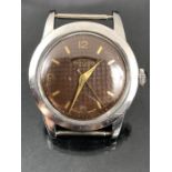 Vintage Wristwatch: FAVRE LEUBA steel cased wristwatch brown textured dial, second hand with red