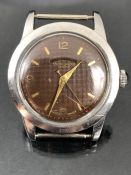 Vintage Wristwatch: FAVRE LEUBA steel cased wristwatch brown textured dial, second hand with red