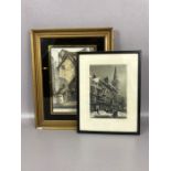 Framed and mounted coloured lithograph 'Steep Street', after J.S. PROUT, approx 15cm x 22cm and a