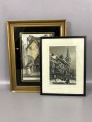 Framed and mounted coloured lithograph 'Steep Street', after J.S. PROUT, approx 15cm x 22cm and a