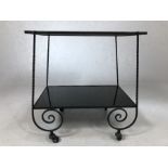 Mid Century wrought iron drinks trolley on castors, approx 62cm x 38cm x 66cm tall