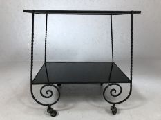 Mid Century wrought iron drinks trolley on castors, approx 62cm x 38cm x 66cm tall