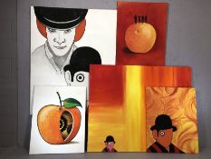 Collection of five modern canvases in the theme of 'A Clockwork Orange', the largest approx 128cm