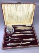 Art Deco Manicure set Birmingham 1937 with silver handles and lids in presentation box by maker