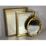 Collection of three gilt-framed mirrors, two with bevelled edges, the largest approx 86cm x 61cm