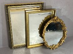 Collection of three gilt-framed mirrors, two with bevelled edges, the largest approx 86cm x 61cm