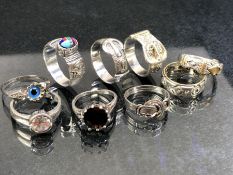Collection of nine Silver rings of various designs