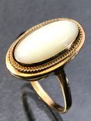 9ct Gold ring with a large (15mm across) white Opal size 'Q'