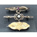 Three 9ct Gold Brooches set with various stones approx 6.1g