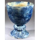 Castle Hedingham Edward Bingham blue glazed pottery Chalice or cup signed to base and approx 10.