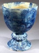 Castle Hedingham Edward Bingham blue glazed pottery Chalice or cup signed to base and approx 10.