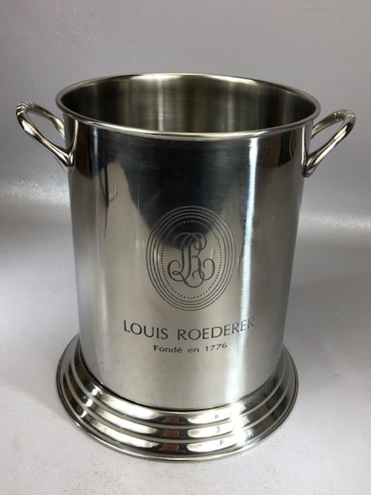 Twin handled champagne cooler / ice bucket marked 'Louis Roederer', approx 25cm in height