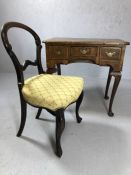 Queen Anne writing desk with inlaid detailing, brass handles, leather top and three drawers,