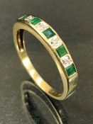 9ct Gold Diamond and Emerald ring size 'Q'