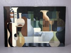 Very large modern canvas of an abstract still life, approx 184cm x 123cm